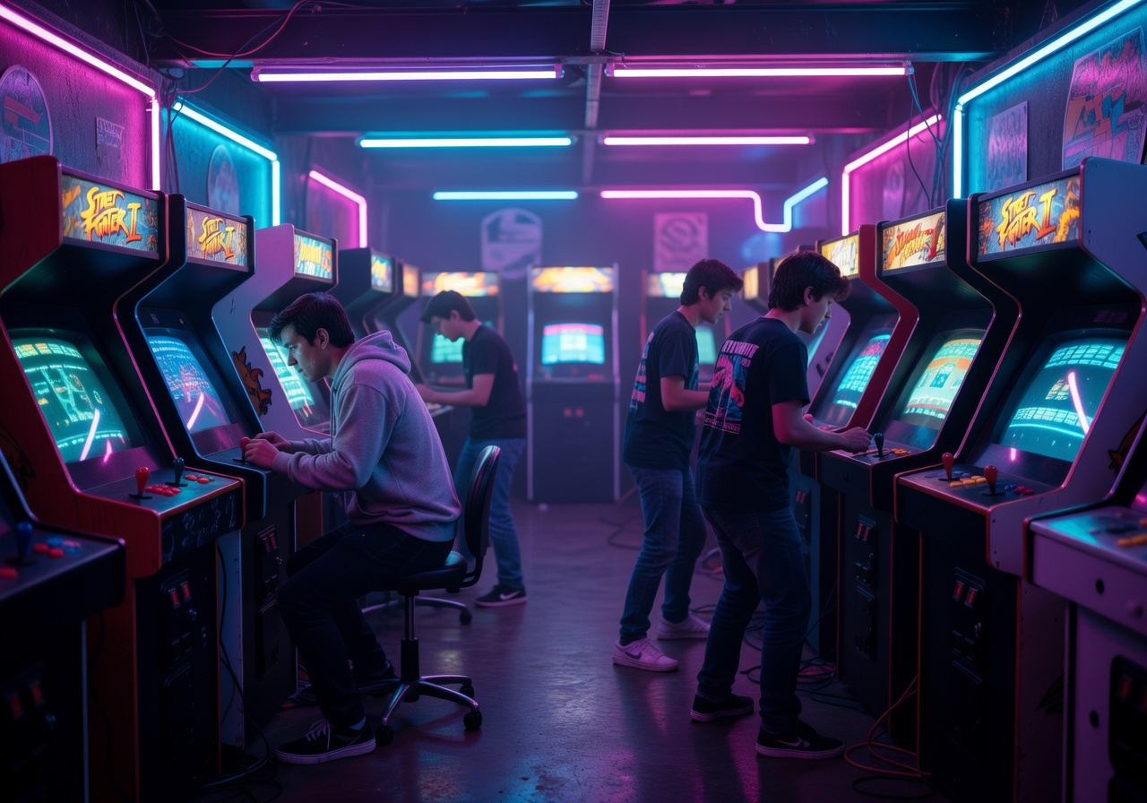 neon arcade gaming lounge