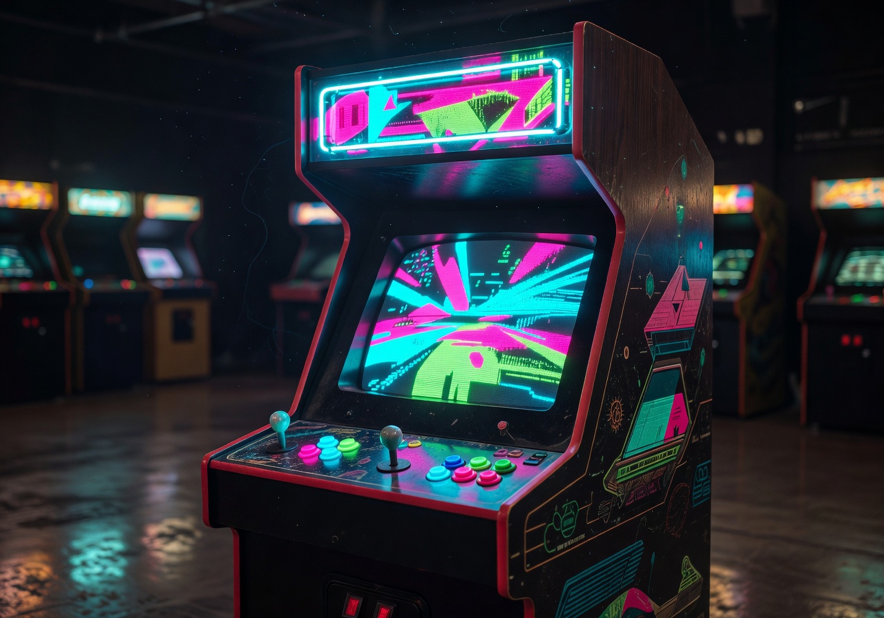 neon retro arcade machine glow