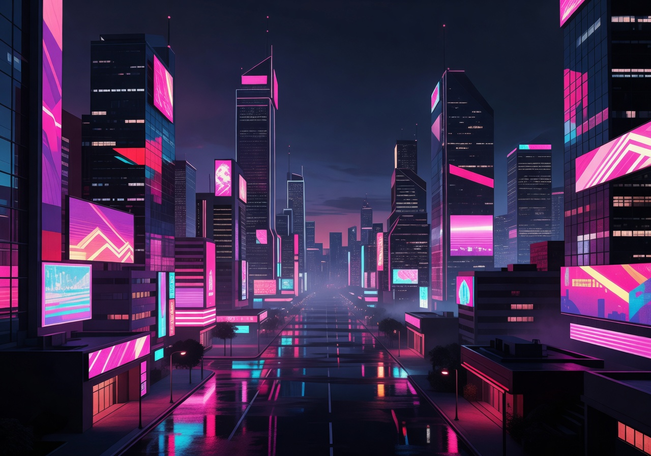 retro synthwave city lights